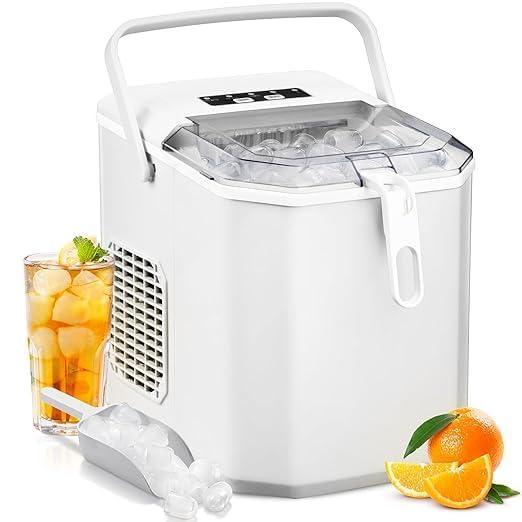 Antarctic Star Countertop Ice Maker,26lbs/24Hrs,9 Bullet Ice Cubes Every 6 Minutes,S/L,Self-Cleaning countertop ice Makers with Basket and Scoop,Perfect for Home, Kitchen, RV, Camping (White)