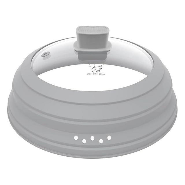 Microwave Splatter Cover Glass Cover Guard Lid with Collapsible Silicone for Food Pot Plate Cover 9.8 inch Light Grey