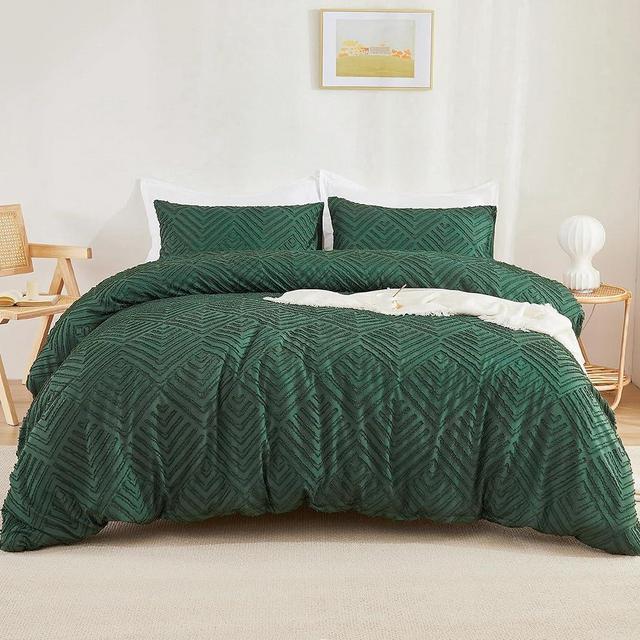 Litanika California King Comforter Set Emerald Green, 3 Pieces Dark Green Tufted Boho Farmhouse Bedding Comforter Set, Lightweight Fluffy All Season Comforter Set (104x96In Comforter & 2 Pillowcases)