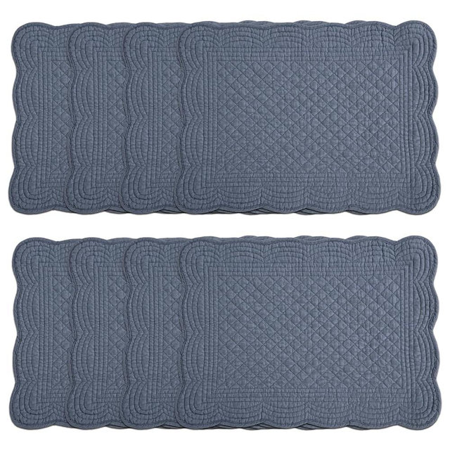 HOMBYS Quilted Placemats Set of 8 Washable-Rectangular Placemats for Kitchen Table-100% Cotton Fabric Rectangular Table Mats-Cotton, (Navy Blue)