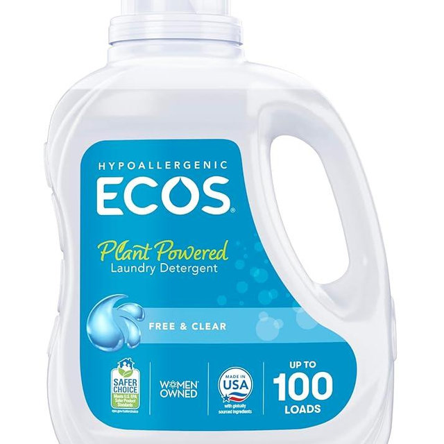 ECOS Laundry Detergent Liquid, 100 Loads - Dermatologist Tested Laundry Soap - Hypoallergenic, EPA Safer Choice Certified, Plant-Powered - Free & Clear, 100 Fl Oz