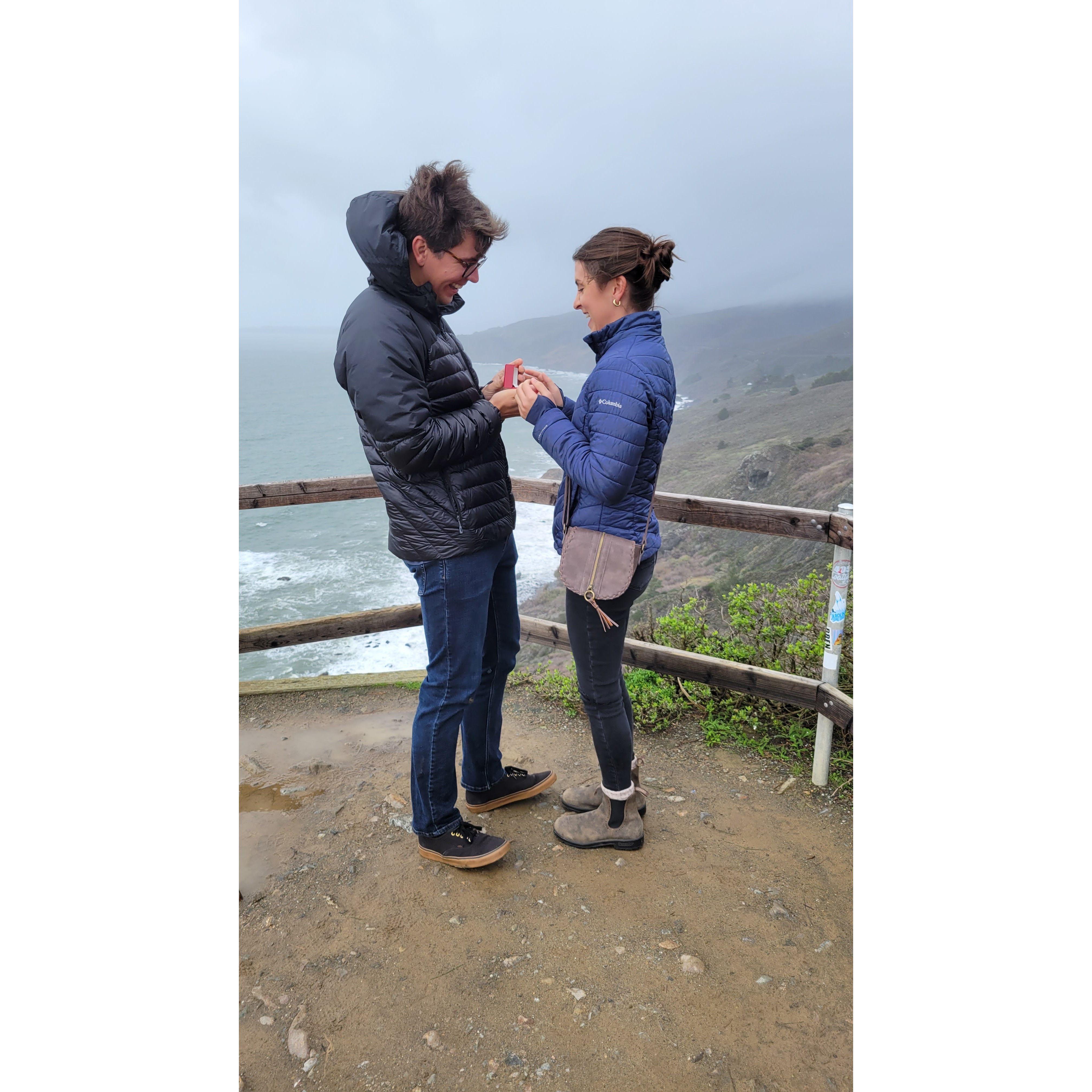Our coastal, rainy engagement 01/14/2023 at Muir Beach Overlook, California.