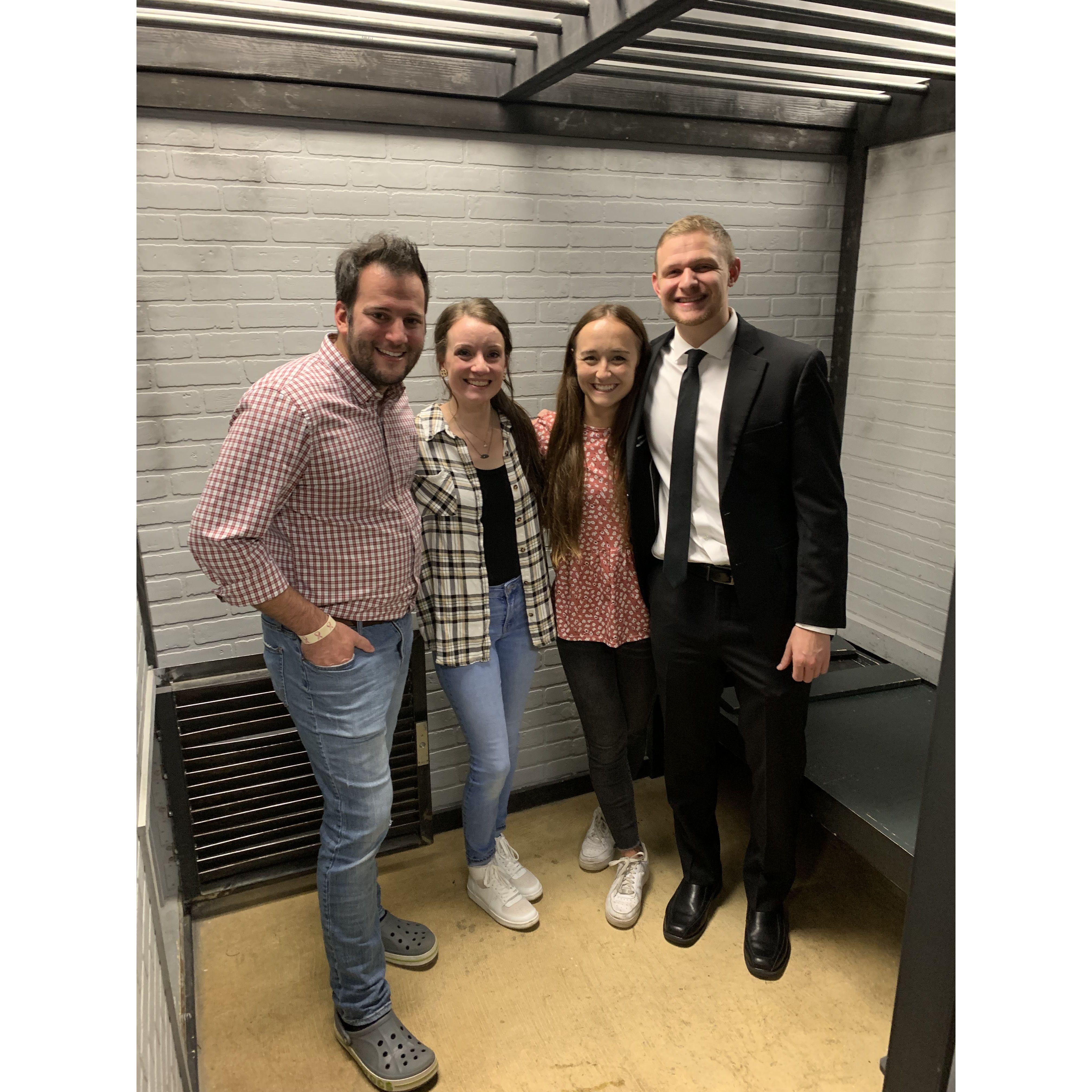 Double date with Anthony and Hannah... Zack jokingly said to wear suits but then surprised us all and did suit up! Sarah thought it was funny and enjoyed it!