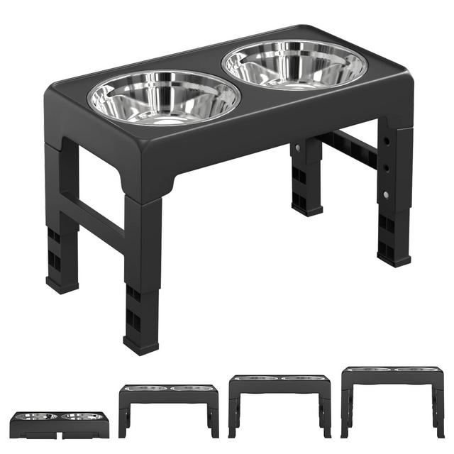 Lewondr Adjustable Elevated Dog Cat Bowls, 4 Heights (3",9",10",12") Adjustable Raised Dog Bowls Stand with Double Stainless Steel Food and Water Bowls for Small Medium Large Dogs, Cats and Pets
