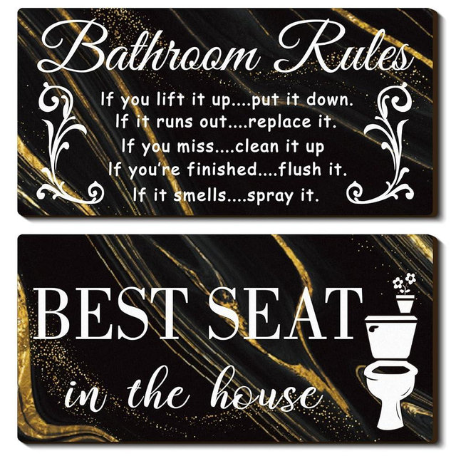 Jetec 2 Pieces Funny Bathroom Pictures Wall Sign Decor Farmhouse Bathroom Rule Wall Art Toilet Rustic Decoration Best Seat Wooden Sign(Charm Style)