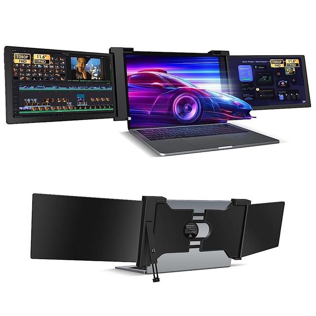 FQQ Triple Portable Monitor, 1080P FHD IPS Laptop Screen Extender Full Function Type-C & HDMI Ports, 72% NTSC, Plug & Play Dual Monitor Extender for 13.3-16.1” Laptops for Windows, MacOS, S2 Black