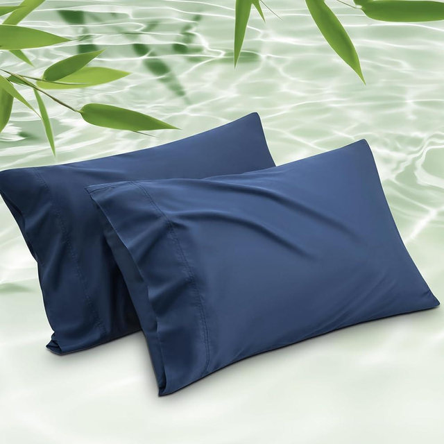 Bedsure King Size Pillow Cases Set of 2, Rayon Derived from Bamboo Navy Blue Pillowcase, Cooling Pillow Cases for Hot Sleepers, Soft & Breathable Pillow Covers with Envelope Closure, 20x36 Inches
