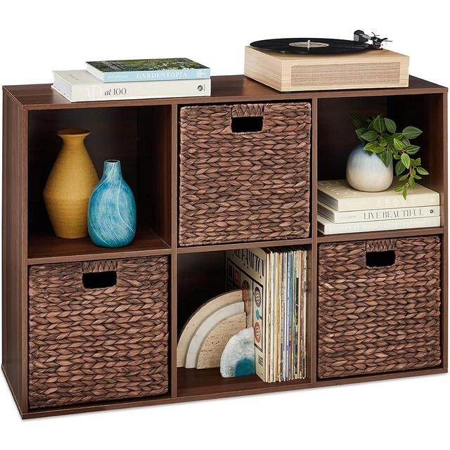 Best Choice Products 6-Cube Storage Organizer, 13.5in Shelf Opening, Bookcase, Display Shelf, Customizable w/ 3 Removable Back Panels – Walnut