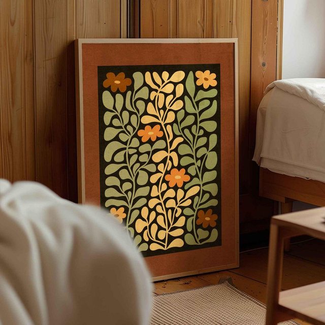 Retro 70s Floral Print: Mid Century Modern Botanical Wall Art, Earth Tone Vintage Decor