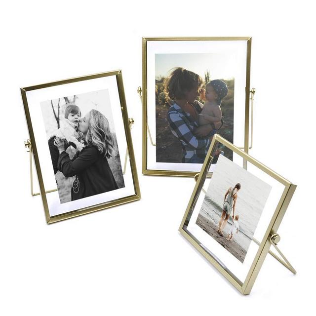 AceList Set of 3 Glass Photo Frame Collection Simple Metal Geometric Picture Frame with Plexiglas Cover Includes 4"" x 4"", 4"" x 6"", 5"" x 7""