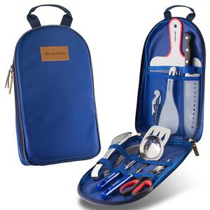 Camp Kitchen Utensil Organizer Travel Set - Portable 8 Piece BBQ Camping Cookware Utensils Travel Kit with Water Resistant Case|Cutting Board|Rice Paddle|Tongs|Scissors|Knife and Bottle Opener