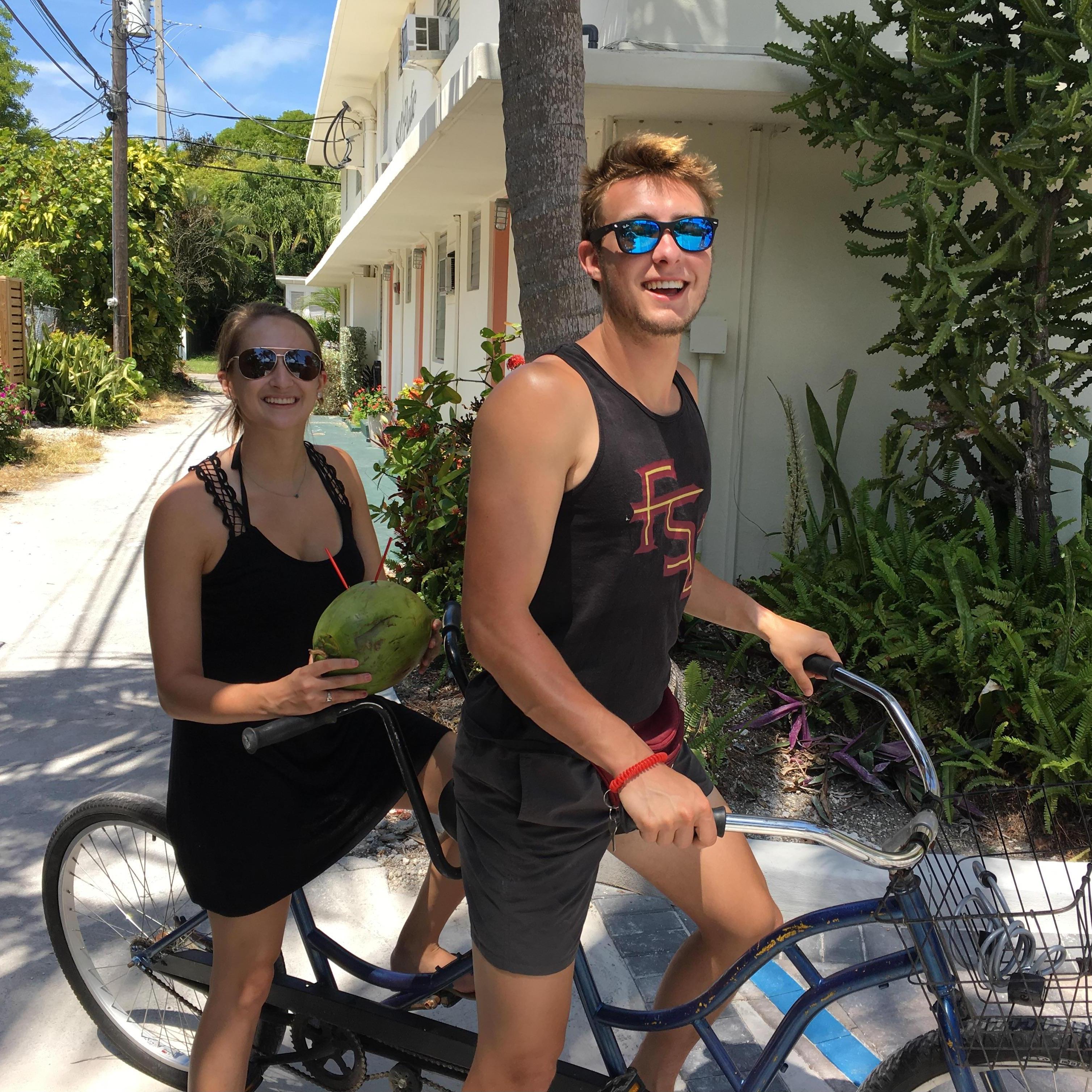 I didn't know how to ride a bike, so we had to get a tandem