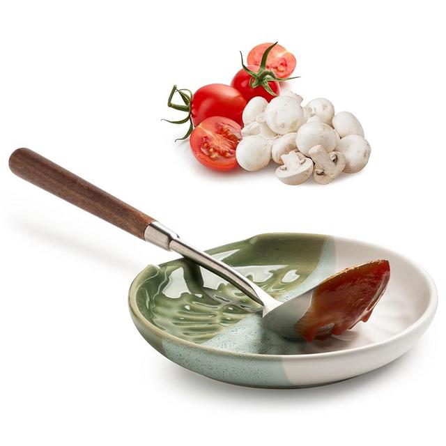 Ceramic Spoon Rest Cooking Spoon Holder for Stove Top, Modern Farmhouse Kitchen Decor for Multiple Utensil, Ladles Tongs Spatula - Gradient Green