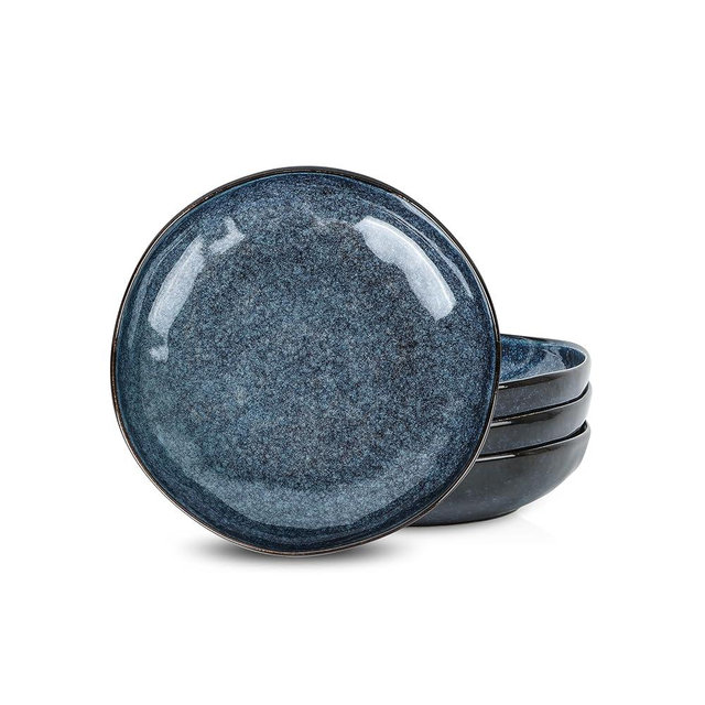 Stone Lain Mirella 4-Piece Pasta Bowl Set Stoneware, Microwave and Dishwasher safe, Blue