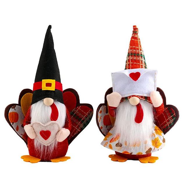 Harvest Thankful Turkey Gnome, Thanksgiving Day gnome Decorations Handmade Cute Turkey Held Envelope and Heart,Home Living Kitchen Decor Shelf Tiered Tray Decoration