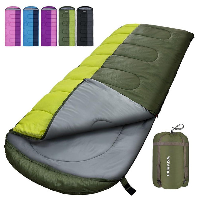 WKFAMOUT XL 10 Degree Sleeping Bags Waterproof for Adults 350GSM Machine Washable with Compression Sack for 3-4 Season Camping Outdoor