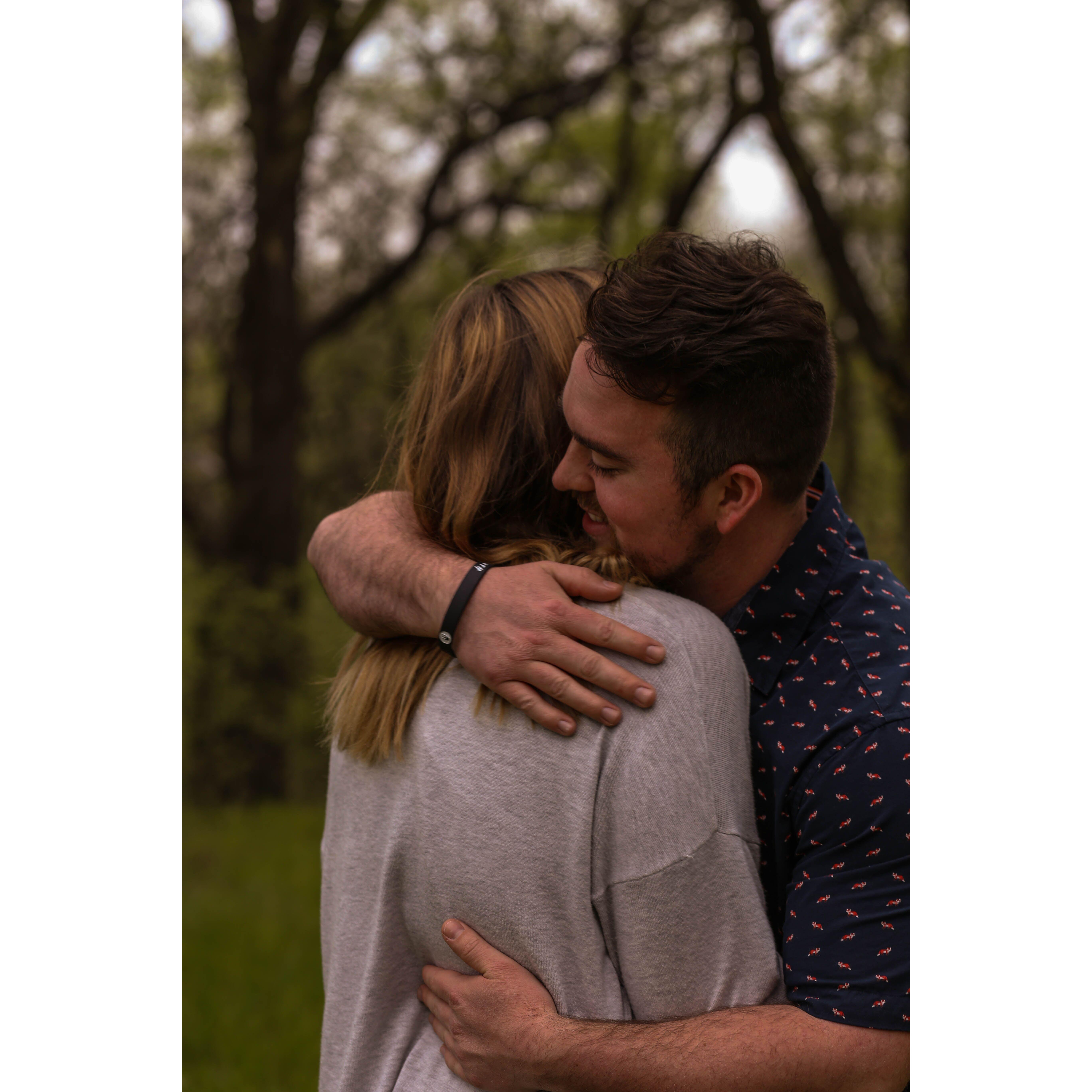 I love this moment of us hugging right after I said yes.