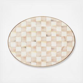 Mocha Check Stainless Steel Oval Platter