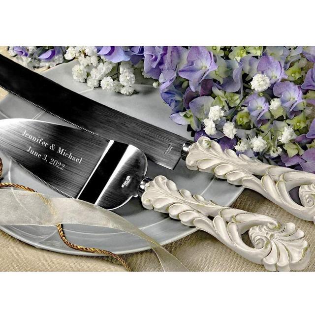 Personalized Wedding CAKE CUTTING SET Floral White Serving Knive Cutter Server Knife Custom Engraved Boho Classic Vintage Traditional Garden