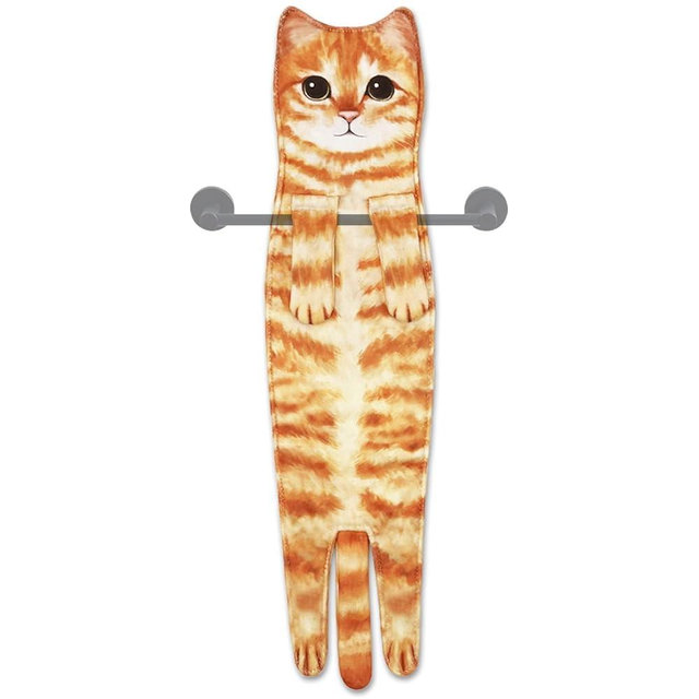 Hawgiman Hand Towels for Bathroom Kitchen,Cute Cat Quick-Dry Hanging Hand Towels Decorative for Bathroom Face Towels,Funny Gifts for Cat Lovers (Orange)
