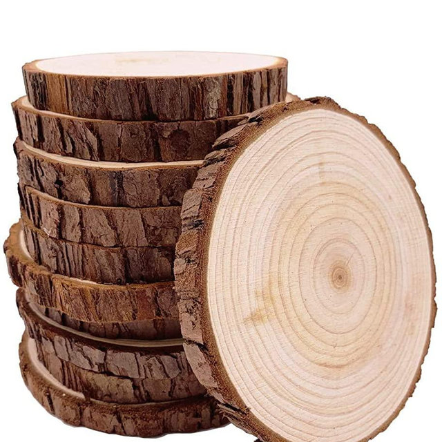Unfinished Natural with Tree Bark Wood Slices 10 Pcs 4.2-4.7 inch Disc Coasters Wood Coaster Pieces Craft Wood kit Circles Crafts Christmas Ornaments DIY Crafts with Bark for Crafts Rustic Wedding