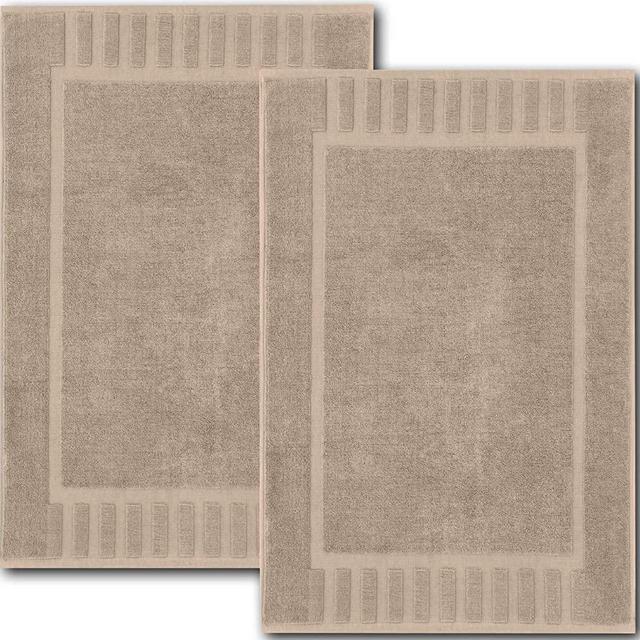 White Classic Luxury Bath Mat Floor Towel Set - Absorbent Cotton Hotel Spa Shower/Bathtub Mats [Not a Bathroom Rug] 22"x34" | 2 Pack | Taupe