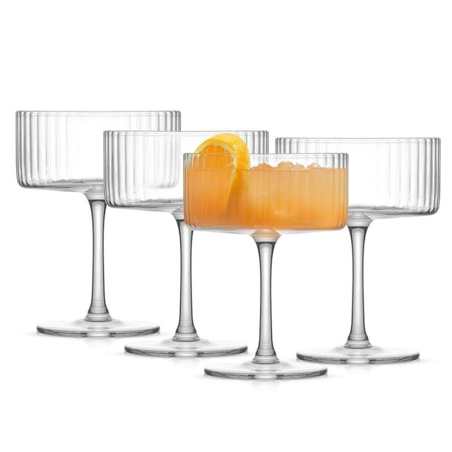 JoyJolt Elle Ribbed Coupe Martini Glasses, Set of 4 - Clear