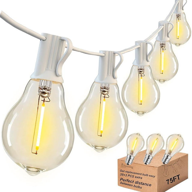 DAMAING Outdoor String Lights 75FT Waterproof Patio Lights with 38 Shatterproof Dimmable Edison LED Bulbs,Connectable Outdoor Lighting for Backyard,Garden and Wedding Outside, 2200K White Cord