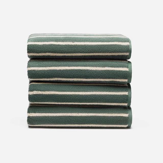 Super-Plush 4-Piece Bath Towel Bundle (ColorStriped Botanical Green)