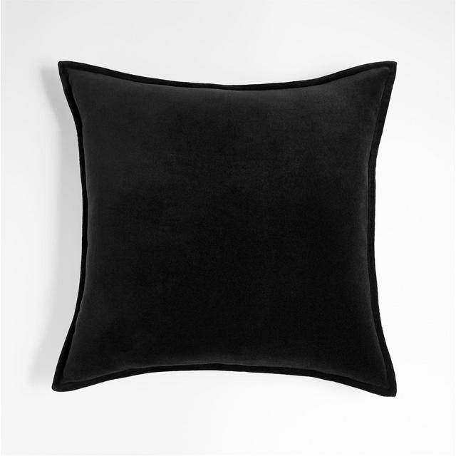 Black 20" Washed Cotton Velvet Pillow with Down-Alternative Insert