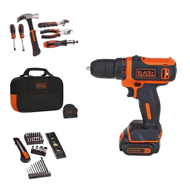 BLACK+DECKER 12V MAX Drill Home Tool Kit, 60-Piece (BDCDD12PK)