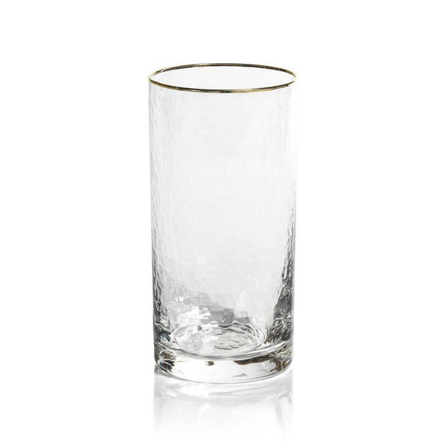 Hammered Gold Rim Highball Glasses, Set of 4