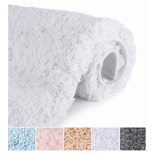 Bathroom Rugs Microfiber Plush Bath Mat Machine Washable, Slip Resistance Rubber and Absorbency Bath Rugs for Bathroom Floor, Door and Sink, Rectangular Floor Mat,White,32"x 20"