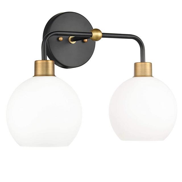 Lukasa 2 Light Bathroom Vanity Light | Black w/Antique Brass Hallway Wall Sconce LL-WL161-7SBK