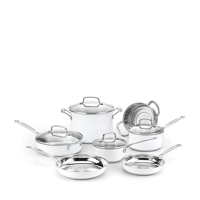 Cuisinart - 11-Piece Chef's Classic Cookware Set, Stainless Steel & White - 100% Exclusive