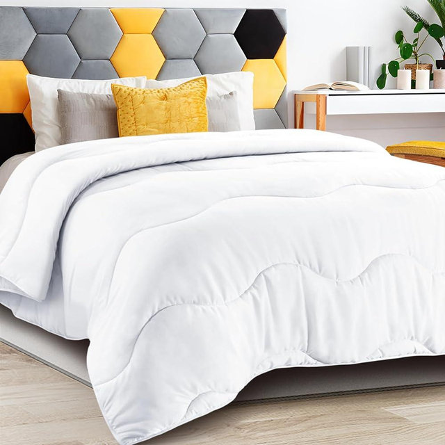 MEELUS Lightweight Comforter Cooling White, Soft Breathable Queen Size Summer Duvet Insert, Microfiber Warm Down Alternative All Season Quilt with Corner Tabs, 88x88 inch