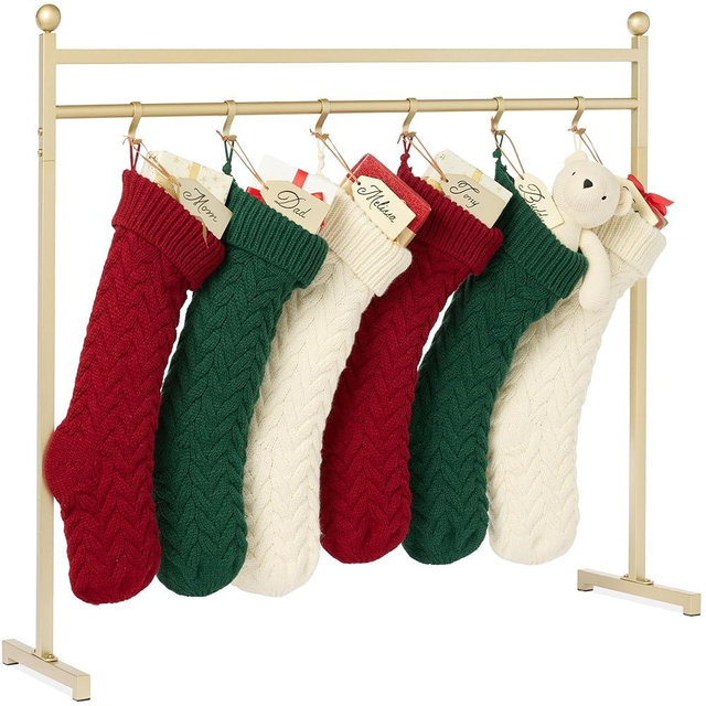 Best Choice Products 3ft Christmas Stocking Holder Stand, Holiday Décor Hanger Display for Home, Floor, Living Room w/ 8 Reusable Name Tags, Chalk Marker, 12 Hooks - Gold