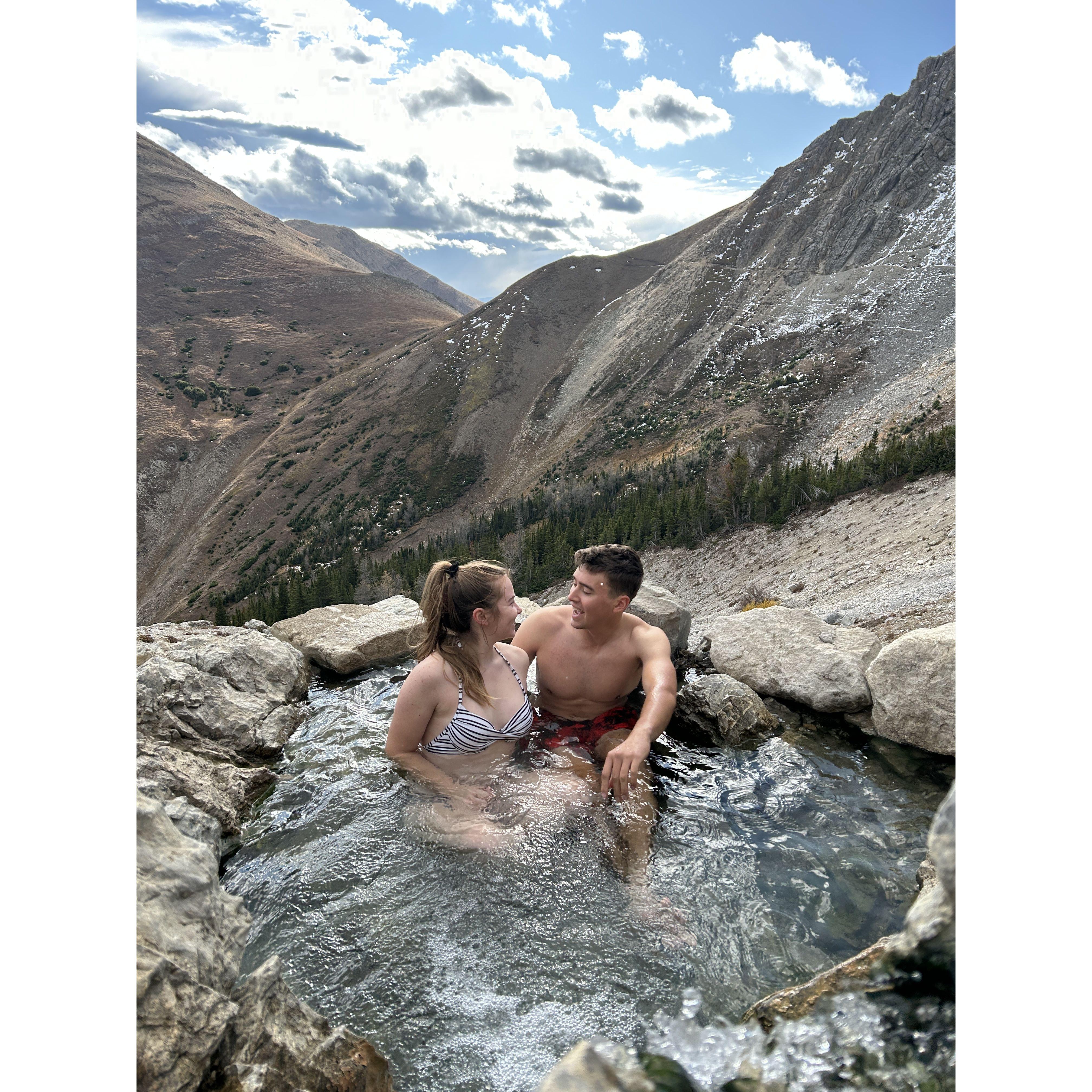 Natural hot spring in the Rocky Mountains. Oct 2023