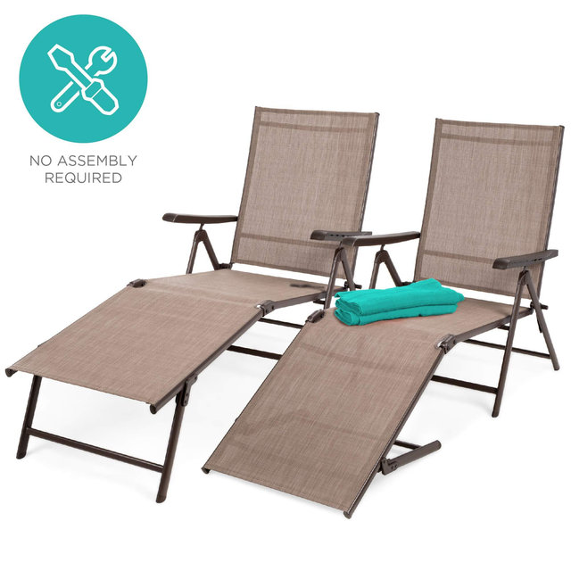 Best Choice Products Set of 2 Outdoor Adjustable Folding Chaise Lounge Recliner Chairs for Patio, Poolside, Deck - Brown