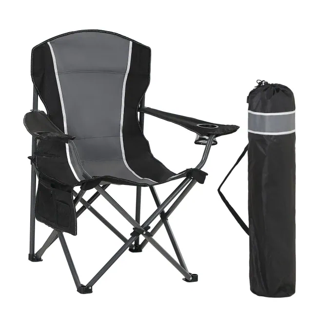 Captiva Designs Oversized Folding Camping Chair, Heavy-Duty Steel Frame, 350 lb Capacity, Portable with Cup Holders Black 1PC