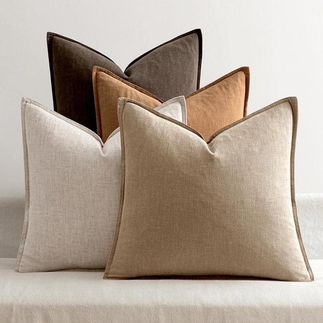 MIULEE Neutral Brown Linen Pillow Covers Pack of 4 Decorative Nautral Solid Throw Pillow Covers Soft Accent Boho Farmhouse Couch Pillowcases Modern Home Decors for Living Room Bed Sofa 18x18 Inch
