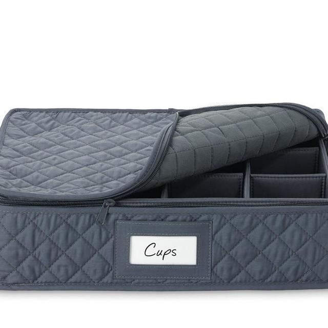 Quilted China Cup Storage Case, Gray
