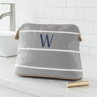 Personalized Grey Striped Cosmetic Bag