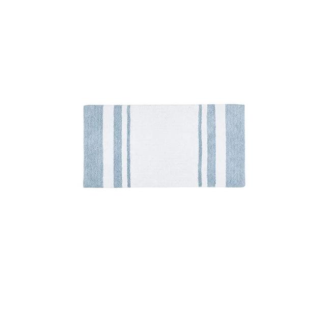 Madison Park Reversible Spa Rug 100%-Cotton Striped Ultra Soft Water Fast Bath Non-Slip Absorbent Quick Dry Mats for Tub, Shower Room, and Bathroom, 27"x45", Blue (MP72-6211)