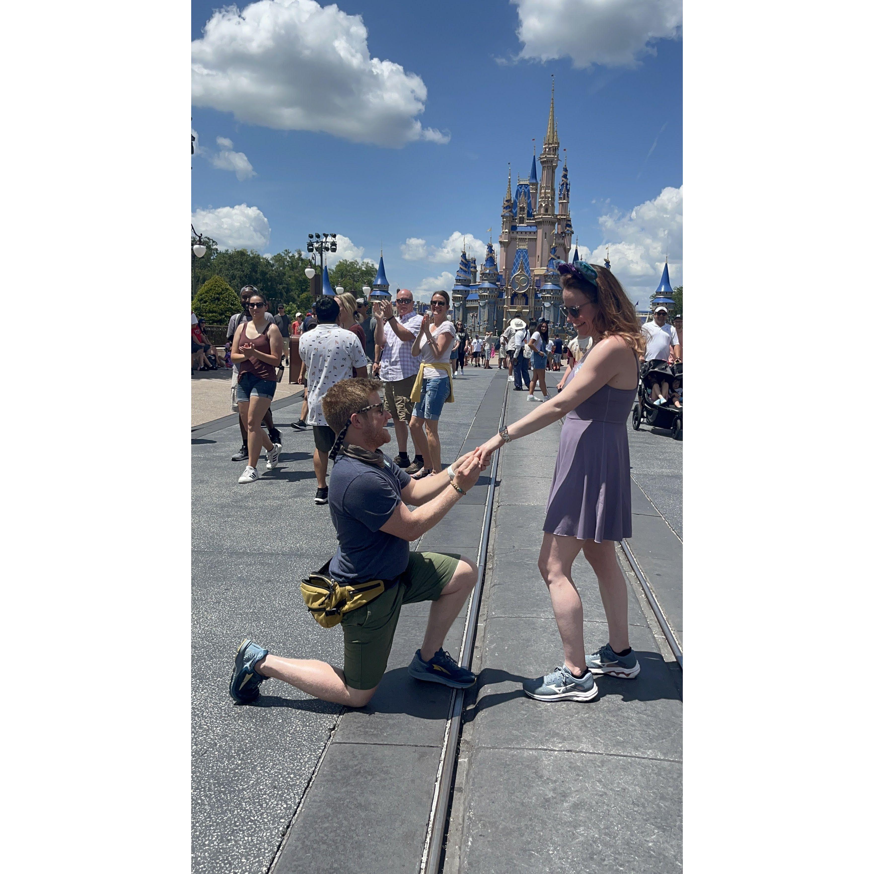 We got re-engaged in front of the Disney castle. The camera crew were amazing and when they saw that we were freshly engaged they "forced" us to recreate the moment.
