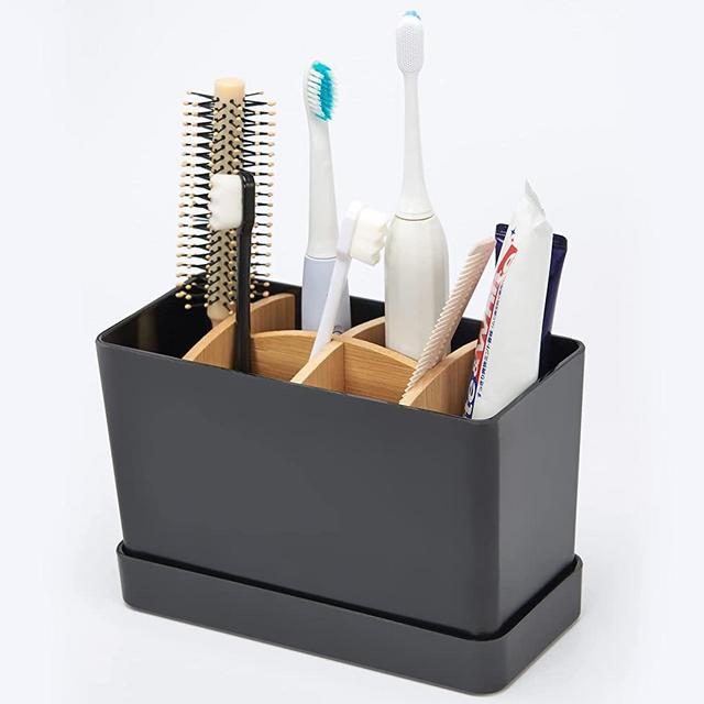 Kids Electric Toothbrush Holders for Bathrooms Counter Plastic Toothbrush Organizer and Toothpaste Holder Stand Set Small Toothbrush Caddy Storage Tray Razor Holder with Removable Base(Large Black)