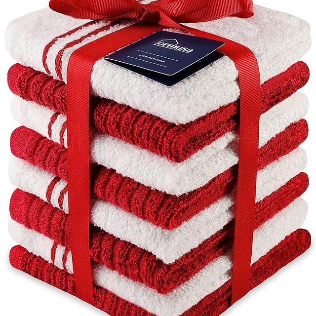 ORMYSA 8 Pack Kitchen Dish Cloths for Washing Dishes - Red White, 12 x12 Inches Dishcloths for Kitchen Fast Absorbing Quick Dry Super Soft Dish Rags