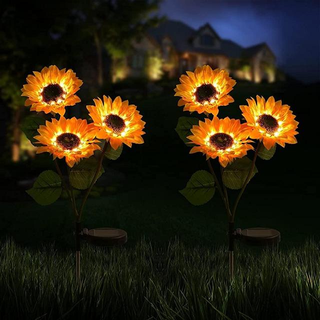 Doingart 2 Packs Solar Sunflower Lights,Upgrade Solar Powered Sunflower Lights with 3 Sunflower ,LED Solar Lights Outdoor for Patio Lawn Garden Yard Pathway Decoration