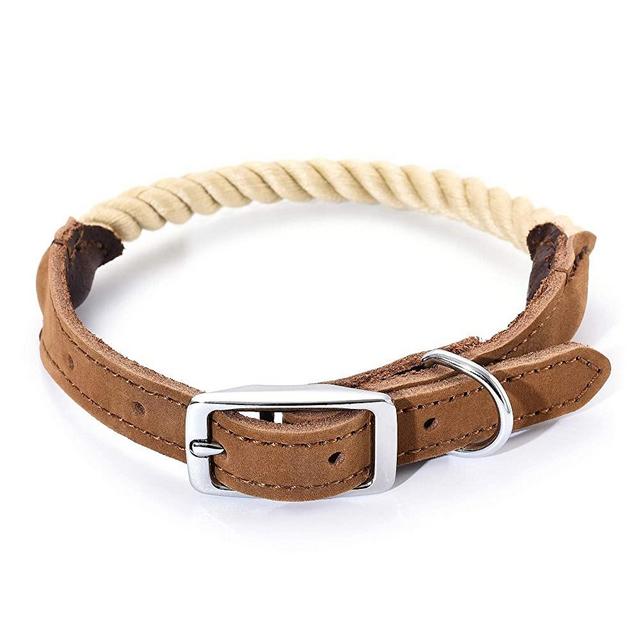 Mile High Life | Premium Cotton Rope Dog Collar | Stainless Steel Pin Buckle Ring Dog Collar | Genuine Leather Belt Collar | for Medium Dog Large Dogs