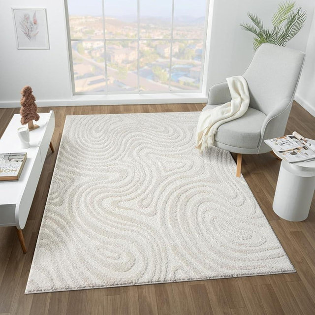 LUXE WEAVERS Geometric Swirl Cream 8x10 Area Rug High Low Modern Carpet